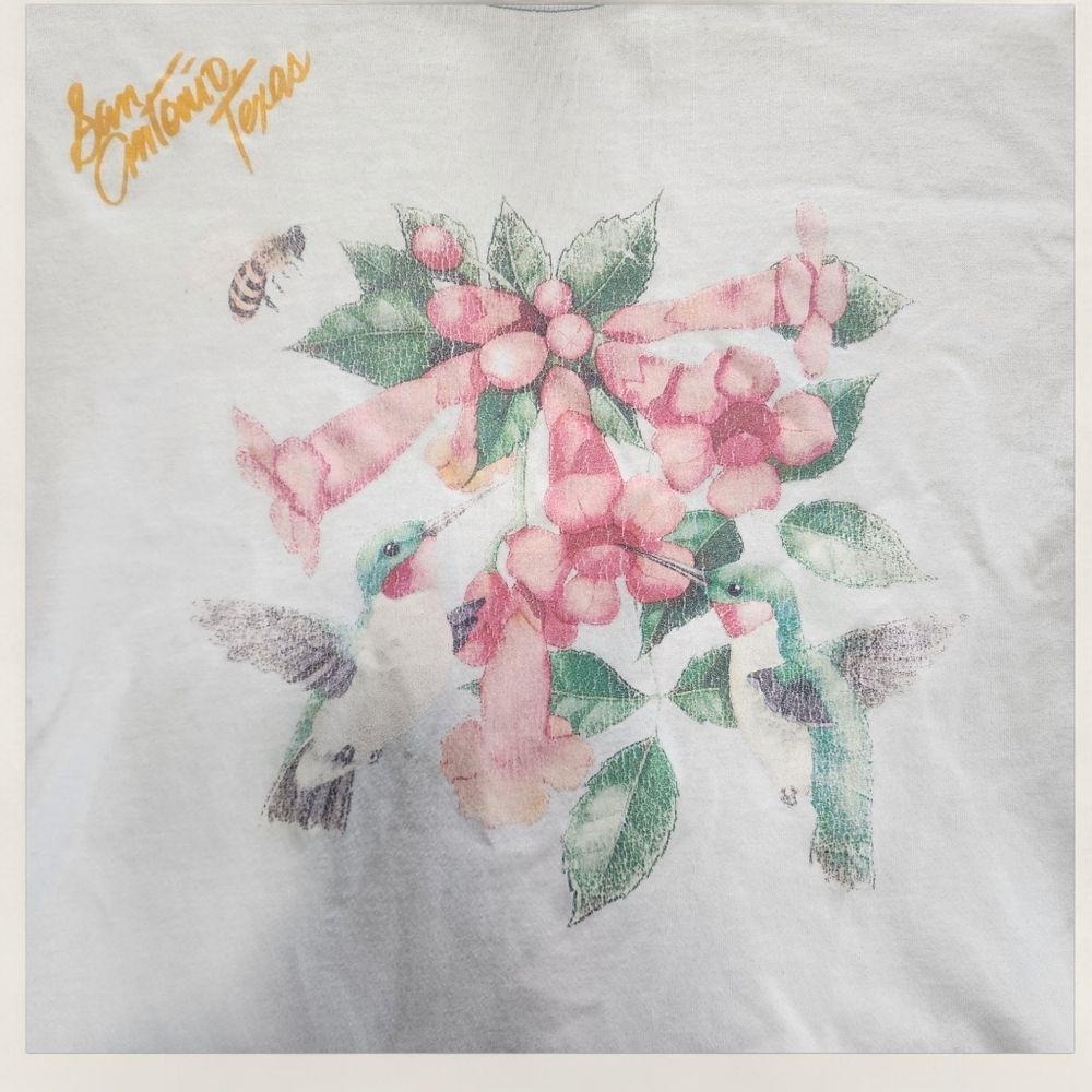 Jerzees T-Shirt Vintage San Antonio‎ Hummingbird Floral Graphic Medium 90s